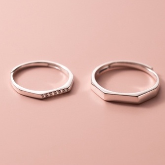 Nhẫn đôi nhẫn cặp nam/nữ bạc s925 basic mặt vát hình chữ nhật có nhẫn nữ đính đá NĐ37