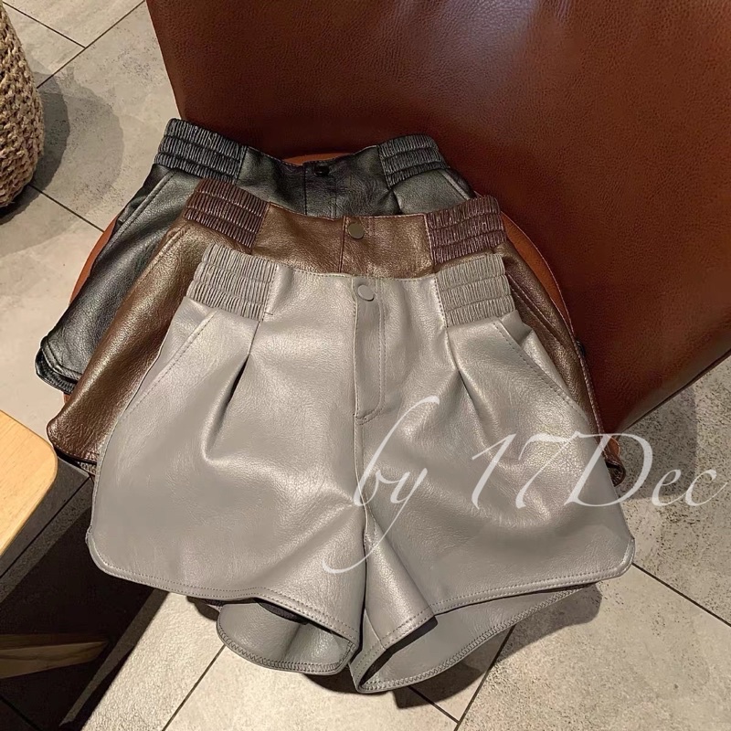 Short da nữ cạp chun 17Dec Quần Short Da Cạp Chun 1 Nút 3 Màu hàng cao cấp