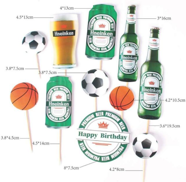 Set topper bia+bóng trang trí bánh