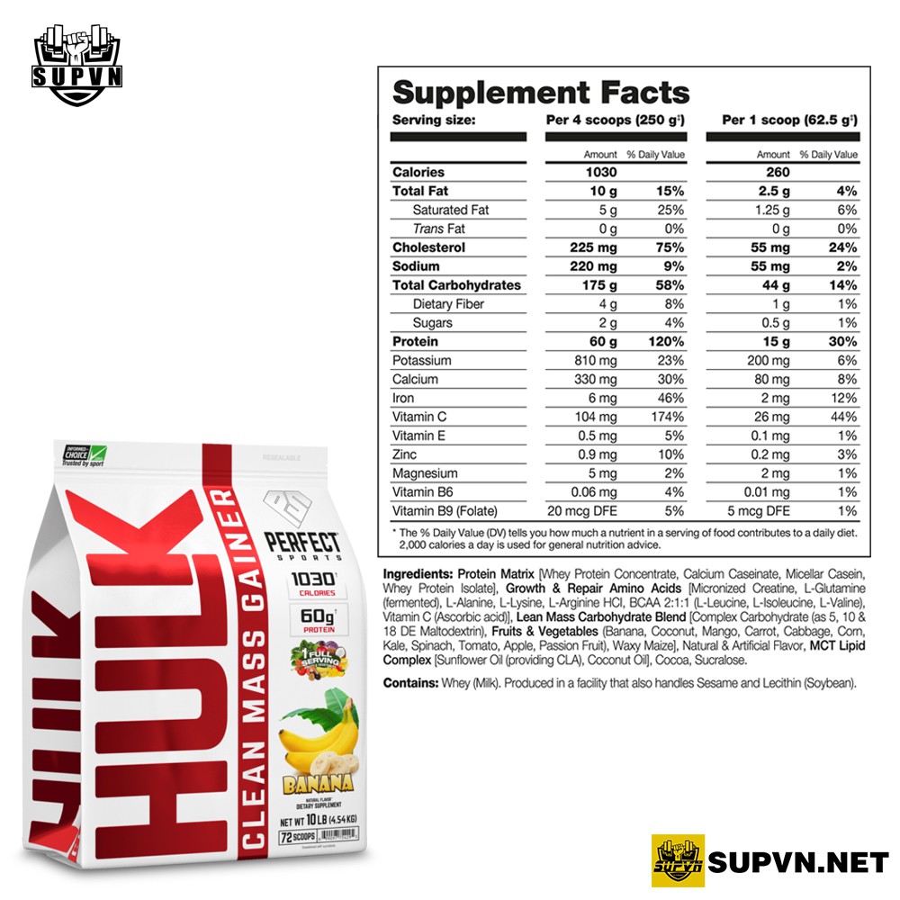 Hulk Clean Mass Gain  10Lbs Sữa Tăng Cân Cơ Nạc Hấp Thu Nhanh Cho Người Gầy