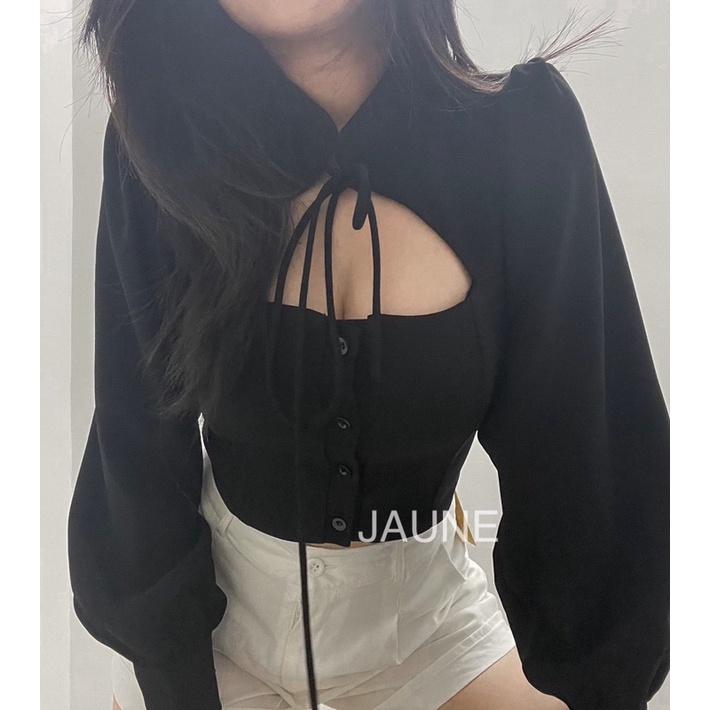 Áo Croptop tay dài, cổ tàu JAUNE- EMMA TOP