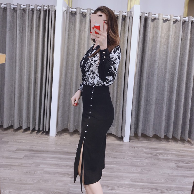 Chân váy nữ dáng dài công sở cao cấp Cúc Fashion CV14 đầm bút chì xẻ sườn ngọc