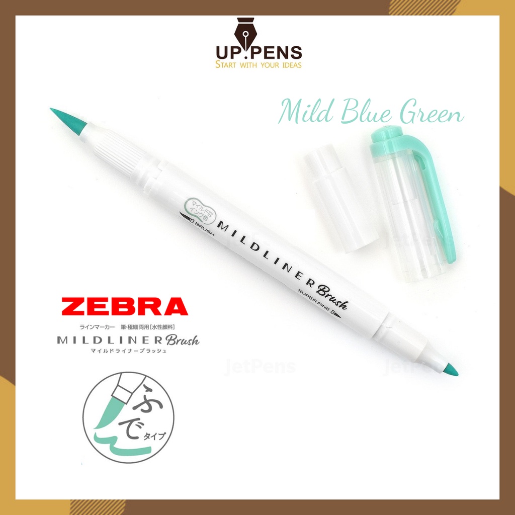 Bút lông đầu cọ Zebra Mildliner Double-Sided Highlighter Brush - Brush/ Extra Fine - Màu xanh lá nhạt (Mild Blue Green)