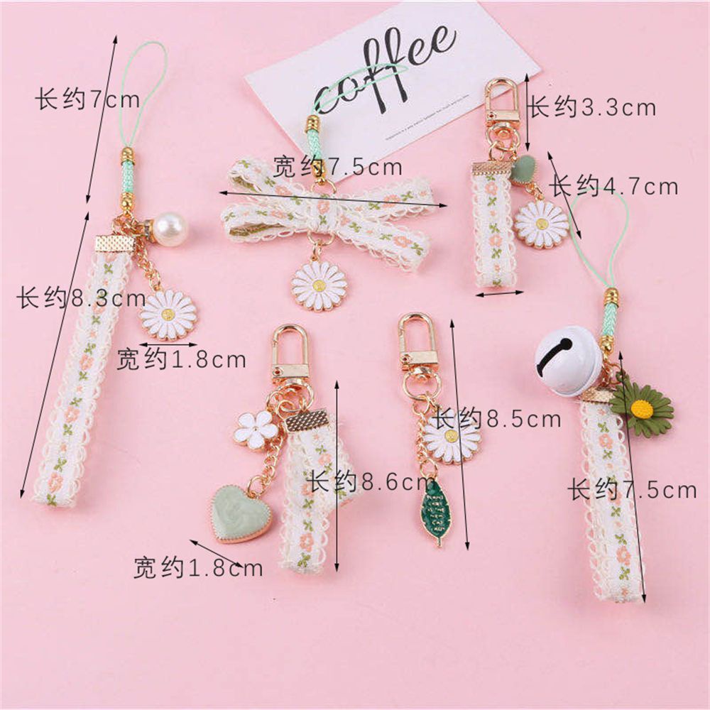 Móc khóa trang trí túi xách hình hoa cúc phối ren sáng tạo cho nữ