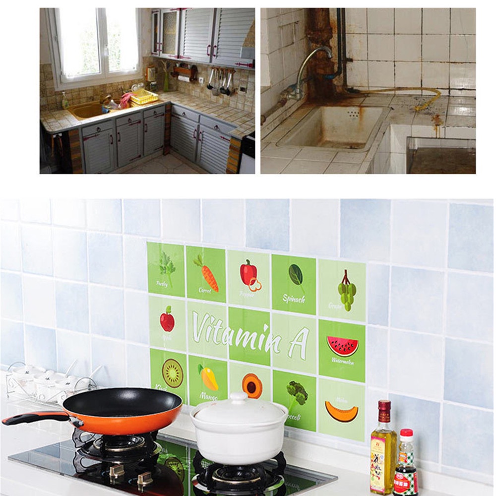 1 Nhãn Dán Tường Bằng PVC Tự Dính Chống Dầu Chống Nước Họa Tiết Hoạt Hình Trang Trí Nhà Bếp