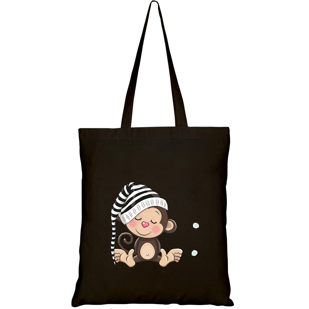 Túi vải tote canvas HTFashion in hình sleeping cute monkey hood on HT536