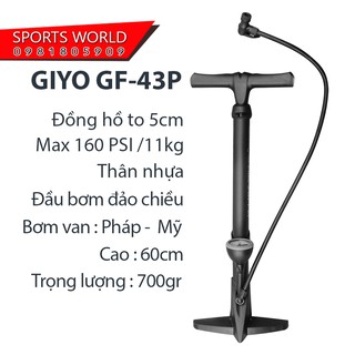 Bơm xe đạp GIYO GF-43P áp suất 160PSI/11KG thân nhưạ có đồng hồ - hàng Đài Loan