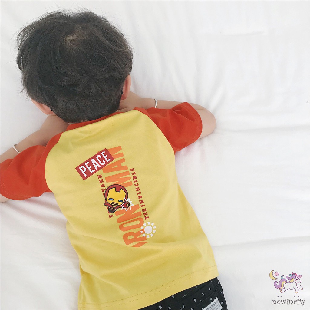 Áo thun cổ tròn ngắn tay in họa tiết hoạt hình dành cho bé trai và bé gái