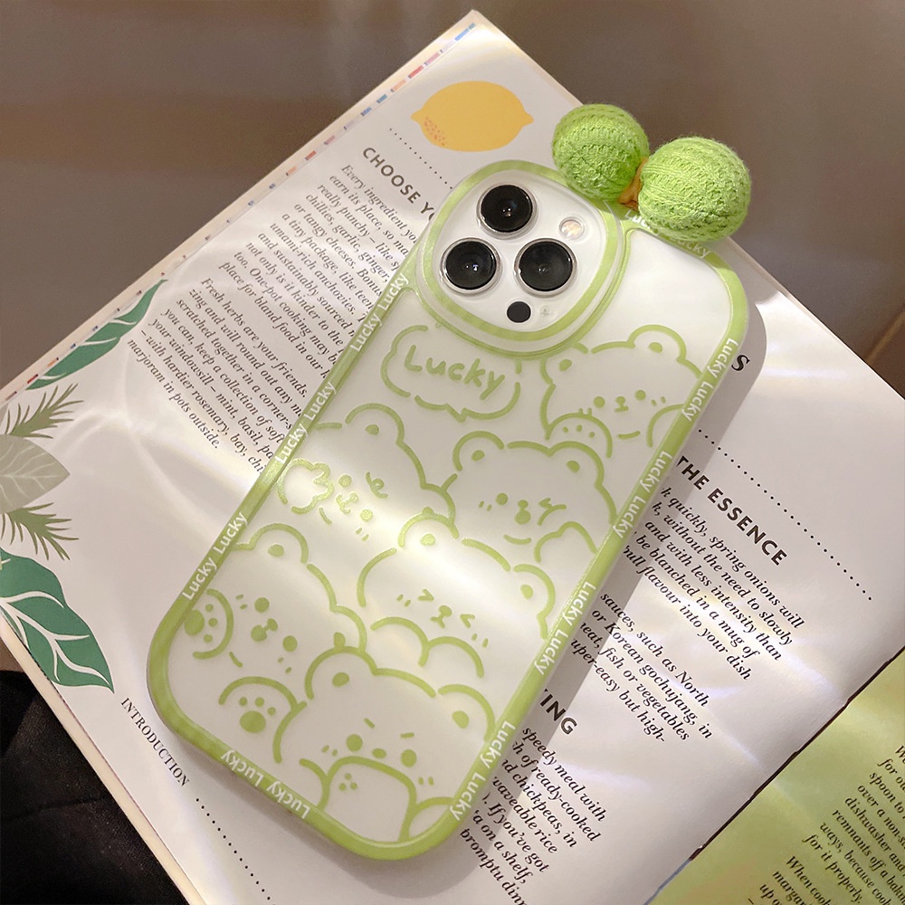Ốp Điện Thoại Hình Gấu 3d Màu Xanh Lá Nhạt Cho iphone 7 8 plus x xr xs 11 12 13 14 15 mini pro max se 2020