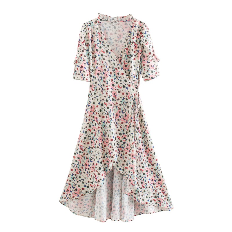 Zara Morocco full tag - Đầm Zara hoa màu sắc vạt chéo dáng dài DH10VCDG62N8