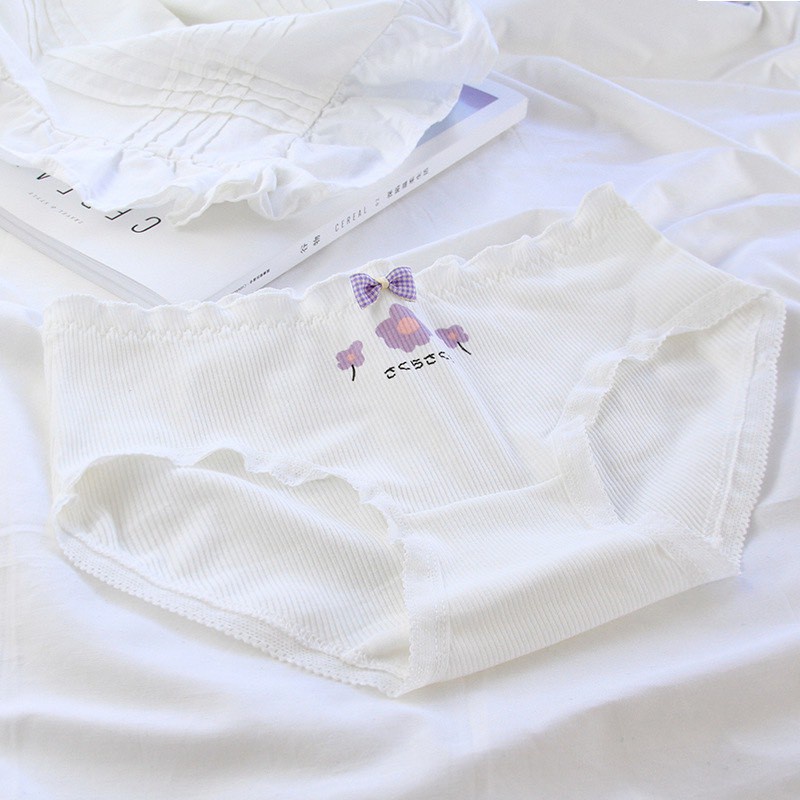 Quần Lót Nữ Cotton len tăm viền nhún đính nơ nhỏ dễ thương mã A305