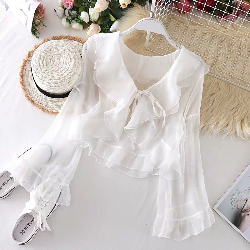 ÁO KHOÁC VOAN 🎀[Có Ảnh + Video Thật]🎀 ĐI BIỂN BÁNH BÈO CỘT DÂY CỰC XINH PHONG CÁCH VINTAGE DỄ THƯƠNG