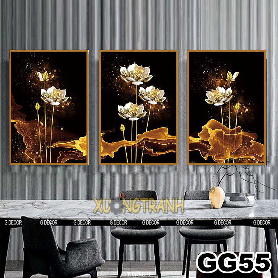 Tranh treo tường canvas 3 bức phong cách Bắc Âu 51, tranh hoa trang trí phòng khách, phòng ngủ, phòng ăn, spa, cửa hàng