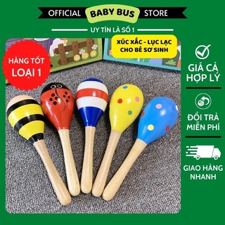 Lục lạc gỗ đầu tròn nhiều màu sắc giúp bé tập cầm nắm-có âm thanh