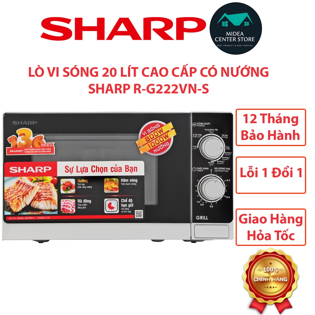 [Chính hãng] Lò vi sóng Sharp có nướng 20lít R-G222VN-S, lỗi 1 đổi 1, bảo hành 12 tháng toàn quốc