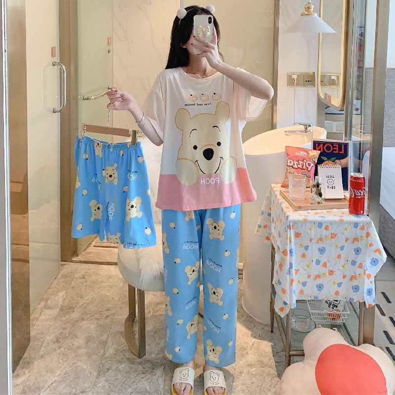 Đồ bộ thun sữa , đồ mặc ở nhà Quảng Châu, pijama họa tiết hoạt hình dễ thương ( Set 1 áo 2 quần ) | BigBuy360 - bigbuy360.vn