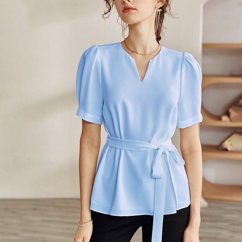 Áo kiểu tay ngắn thắt eo LYNO AB0266