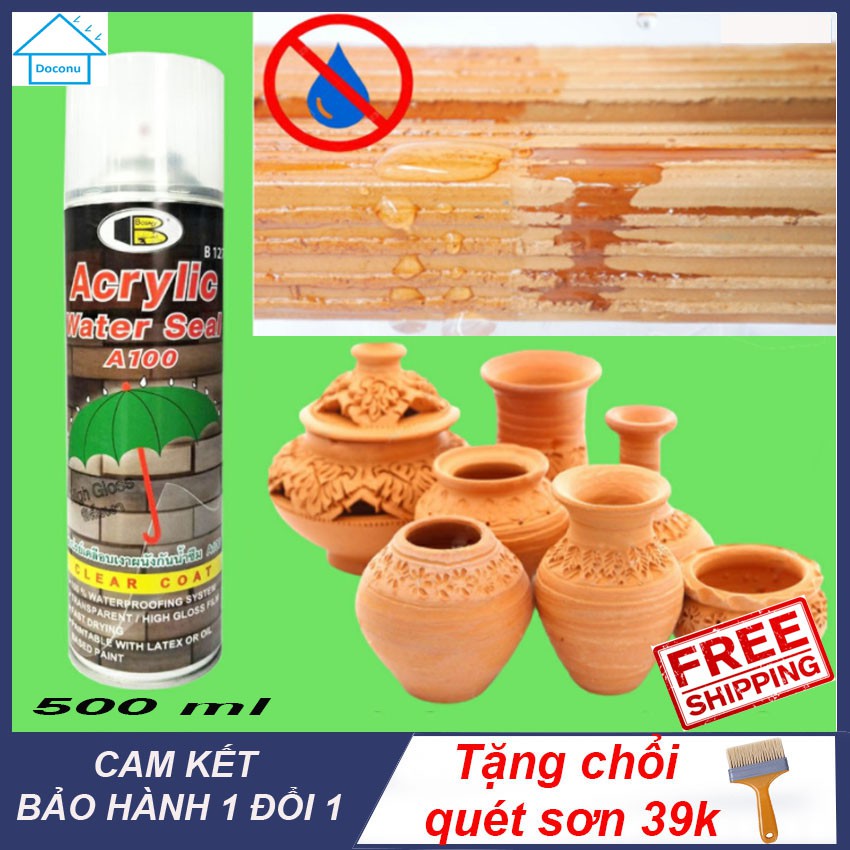 Sơn xịt chống thấm gạch, gỗ, đá, thạch cao, bê tông, nhựa Acrylic water seal  DOCONU 500ml. [CAM KẾT BẢO HÀNH 1 ĐỔI 1]