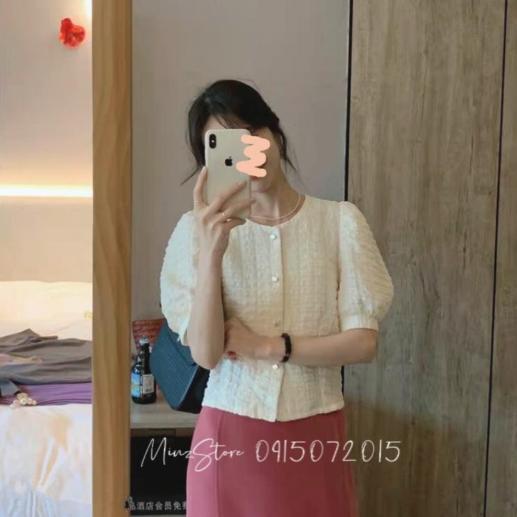 Áo Sơ Mi Công Sở Nữ MINZ STORE Mã 1050 Dáng Lửng, Thiết Kế Tay Bồng Phong Cách Hàn Quốc