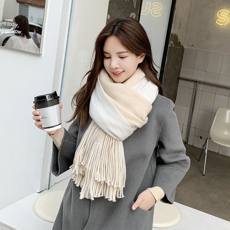 Khăn len Cashmere sợi lông cừu 2 mặt mix màu sang chảnh dày dặn phong cách hàn quốc