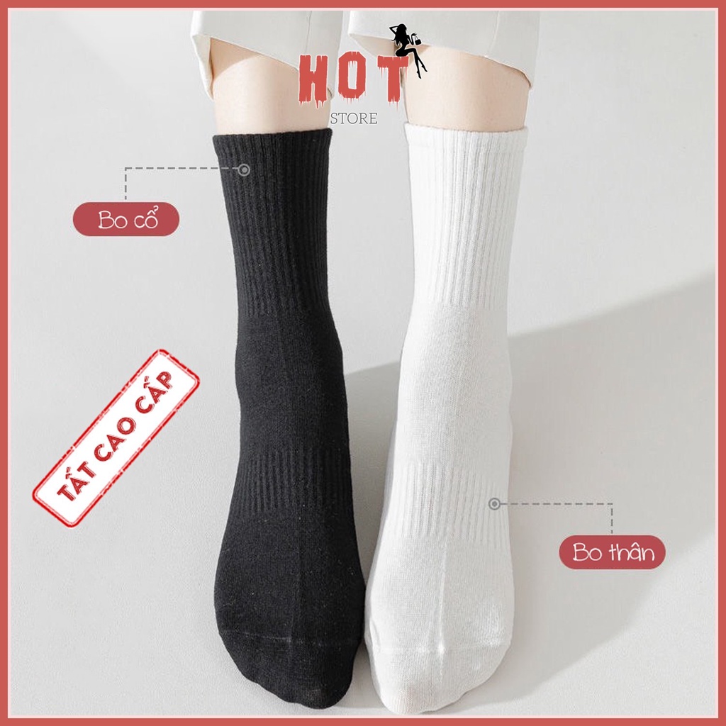 Tất Nam Nữ Cổ Cao Trắng Đen Vớ Chân Dài Trơn Thể Thao Vải Dày Cao Cấp Thời Trang Hàn Quốc - Hot Store