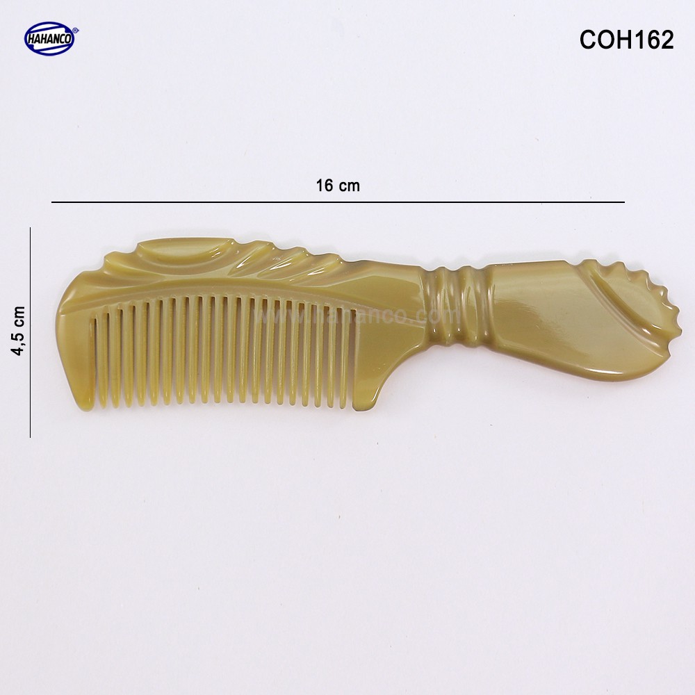 Lược sừng xuất Nhật (Size: M- 16cm) Lược chuôi khía họa tiết đẹp - COH162- Horn Comb of HAHANCO - Chăm sóc tóc