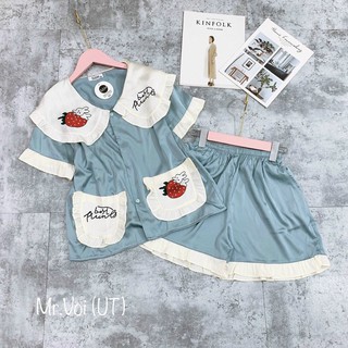 Bộ Pijama tiểu thư quần đùi - Đồ bộ nữ mặc nhà lụa latin cao cấp mềm mịn