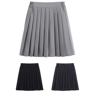 Chân Váy Đồng Phục Học Sinh Lưng Thun Xếp Ly Màu Xám / Xanh Navy / Đen Size Xs-6xl 43cm Q2