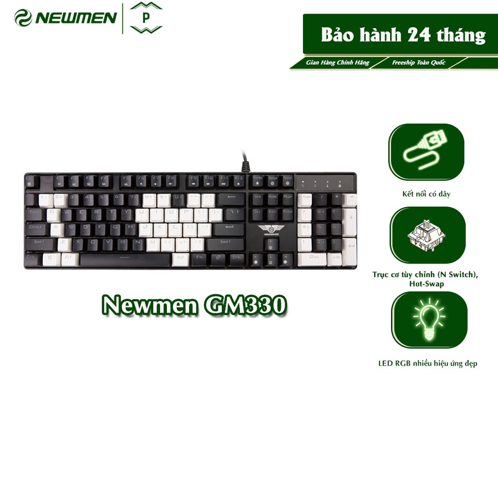 Bàn phím cơ có dây gaming NEWMEN GM330, Hotswap, Keycap ABS Double-shot, LED đa chế độ xuyên phím, độ bền trên 50 triệu