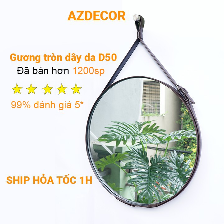 Gương Tròn, Gương Treo Tường Dây Da Simili Cao Cấp - Đường Kính 50cm (KÈM VÍT TREO)