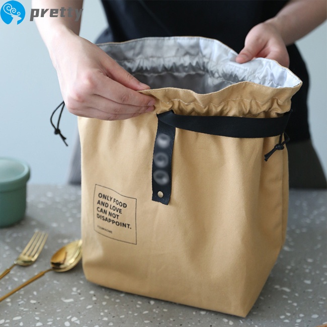 Túi đựng hộp cơm trưa bằng vải canvas cách nhiệt chống thấm nước màu đen/vàng phong cách Nhật Bản