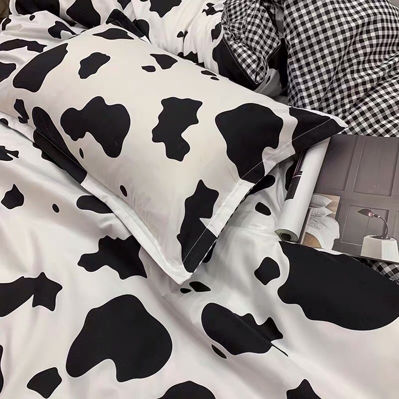 Set Chăn Ga Bò Sữa Ga Kẻ Caro Siêu Đáng Yêu Mềm Mát Hoàng Chuẩn Loại I (Shinbedding.shop)