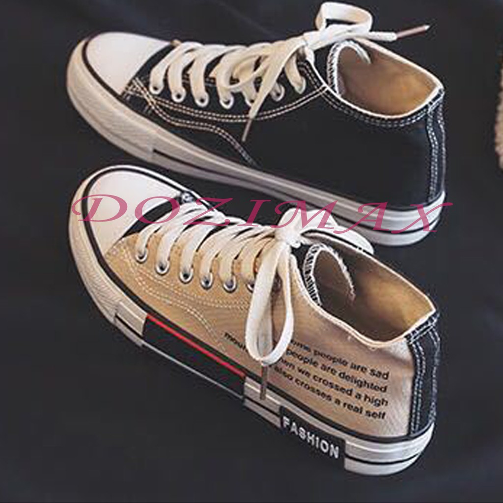 giày sneaker thể thao nam nữ vải thô cổ cao trắng đen