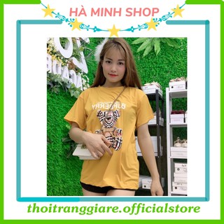 [Giá Sâp Sàn] Áo Phông Nữ Chất Cotton Hình Gấu Buberry - Áo Phông Rộng Cổ Tròn Siêu Mịn Mát,Thấm Hút Mồ Hôi Free Size