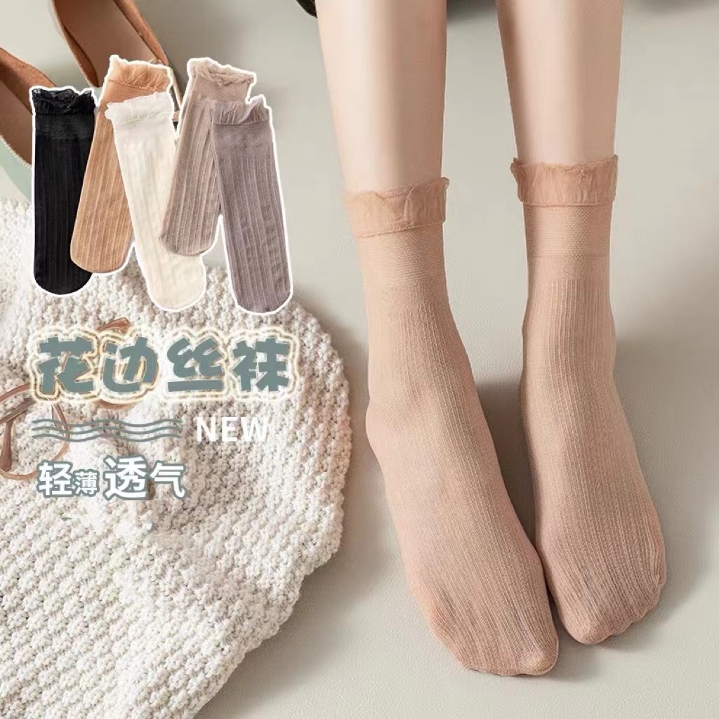 Vớ Nhung Cổ Cao Vừa Thoáng Khí Phối Ren Thời Trang Xuân Hè Cho Nữ