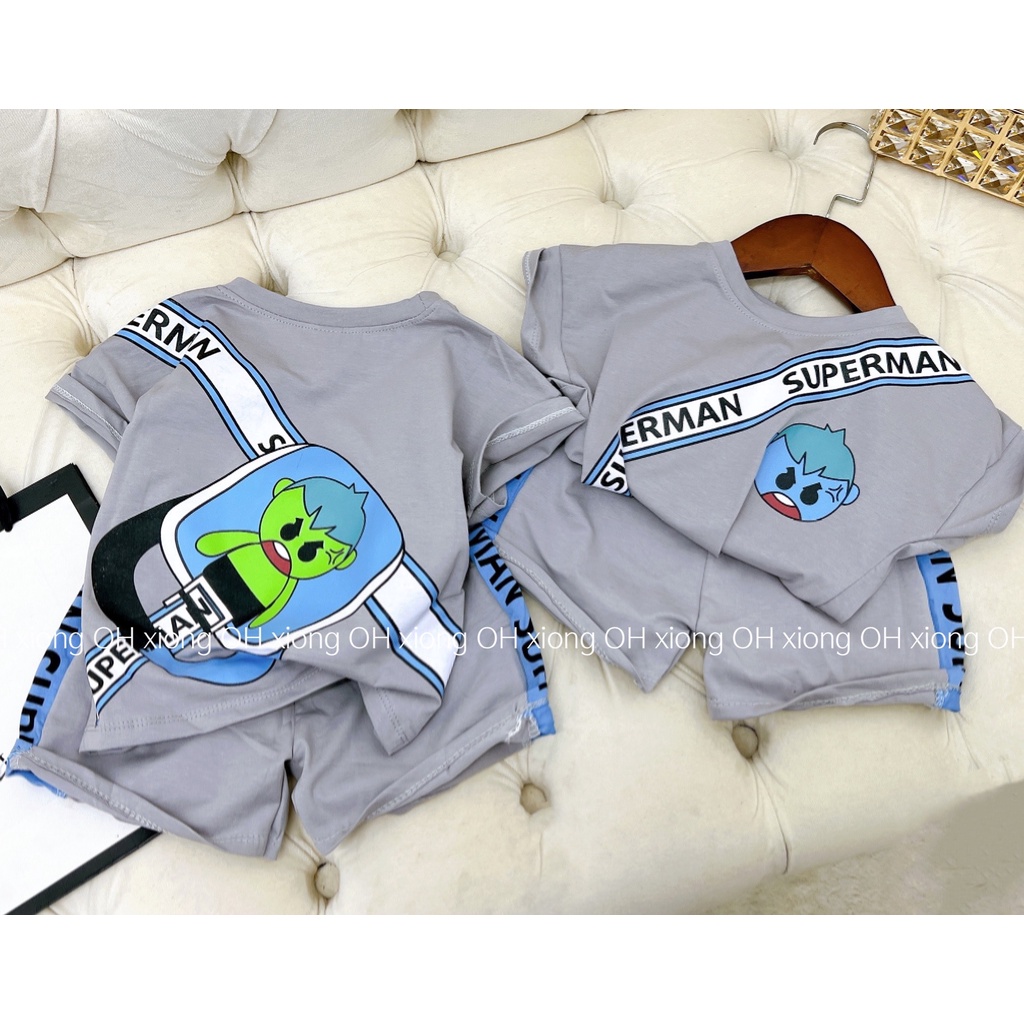 Bộ bé trai chất cotton áo đeo họa tiết siêu nhân cho bé