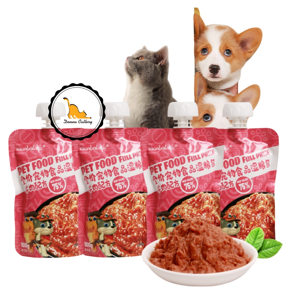 MONBAB SÚP THỊT BÒ XAY NHUYỄN CHO CHÓ MÈO TUÝP VẶN 100g