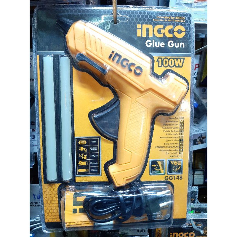 Súng bắn keo INGCO GG148 - Dụng cụ điện 100W, màu đen vàng, nặng 0.4kg