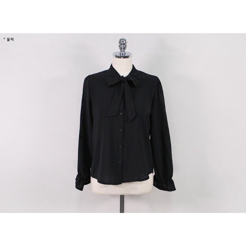 Áo Sơ Mi Thắt Nơ Cổ Chất Đũi Tay Bèo Hàn Quốc - Dáng Basic