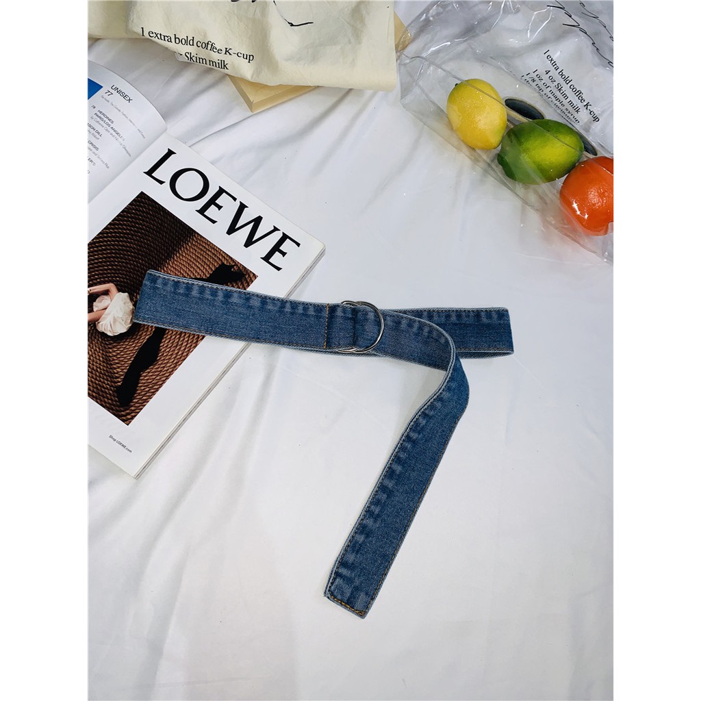 Asanteless / Light Blue Denim Belt Female Summer Minimalist Versions Long T Dress Lumbar Shirt Cloth Belt