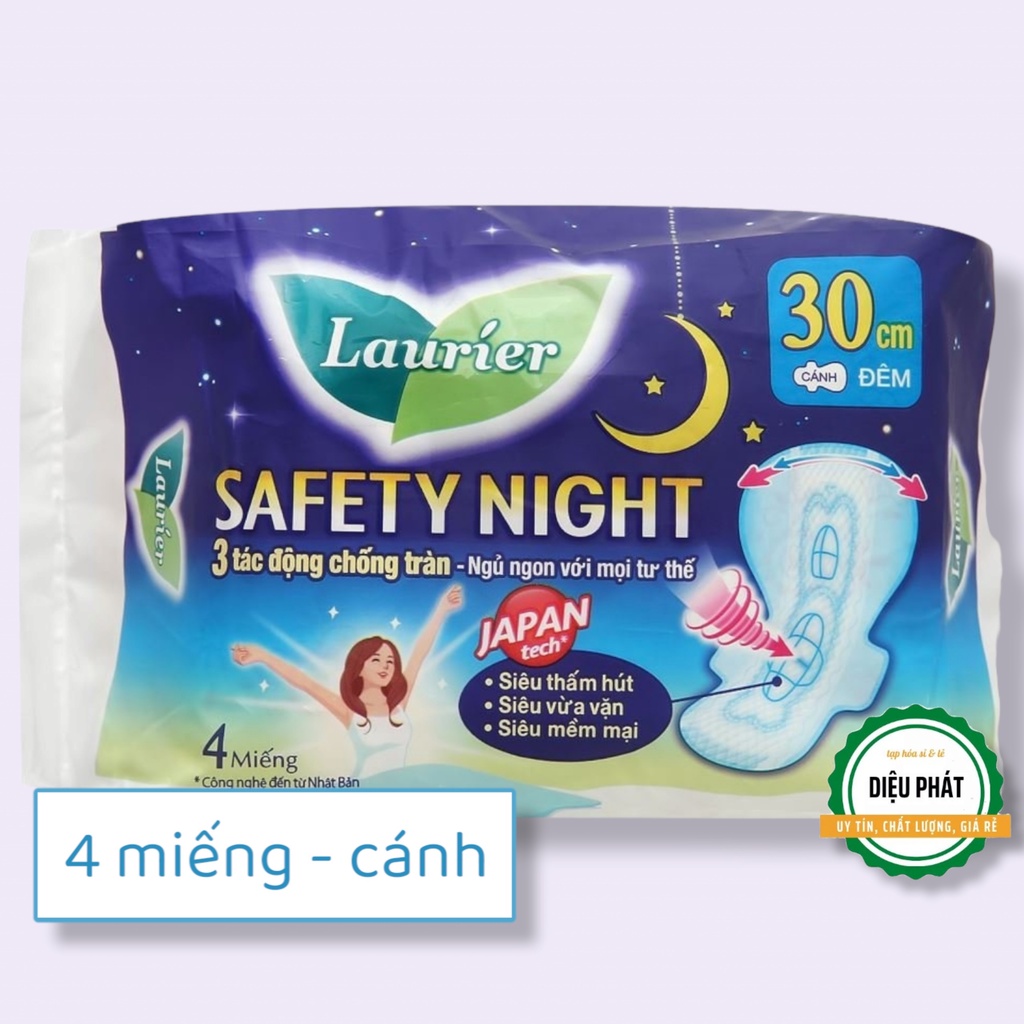 ⚡️ Băng Vệ Sinh Ban Đêm Laurier Safety Night Siêu An Toàn 4 Miếng 30cm