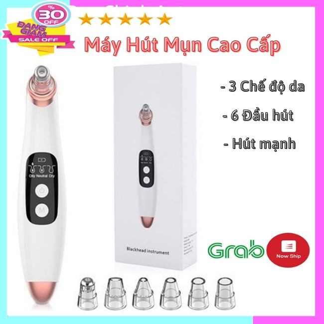 [Hút Mạnh] Máy Hút Mụn Cám, Đầu Đen Spa Cầm Tay Mini Sạc Pin Cao Cấp Với 3 Chế Độ 6 Đầu Hút