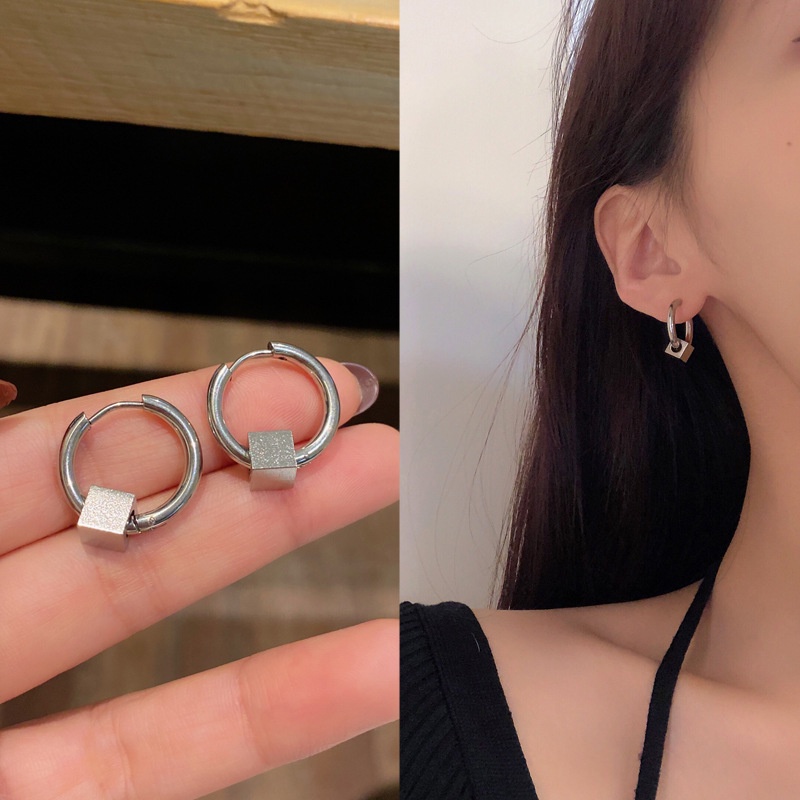 Khuyên Tai Bông Tai Nam Nữ Tròn Khối Lập Phương Thép Titan Không Gỉ H27