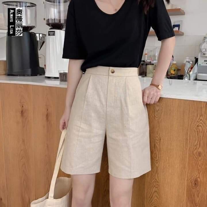 Quần đùi đũi khóa thật 💕𝙓𝘼̉ 𝙆𝙃𝙊💕Cạp cao-lưng thun,chất đũi lụa siêu mát .