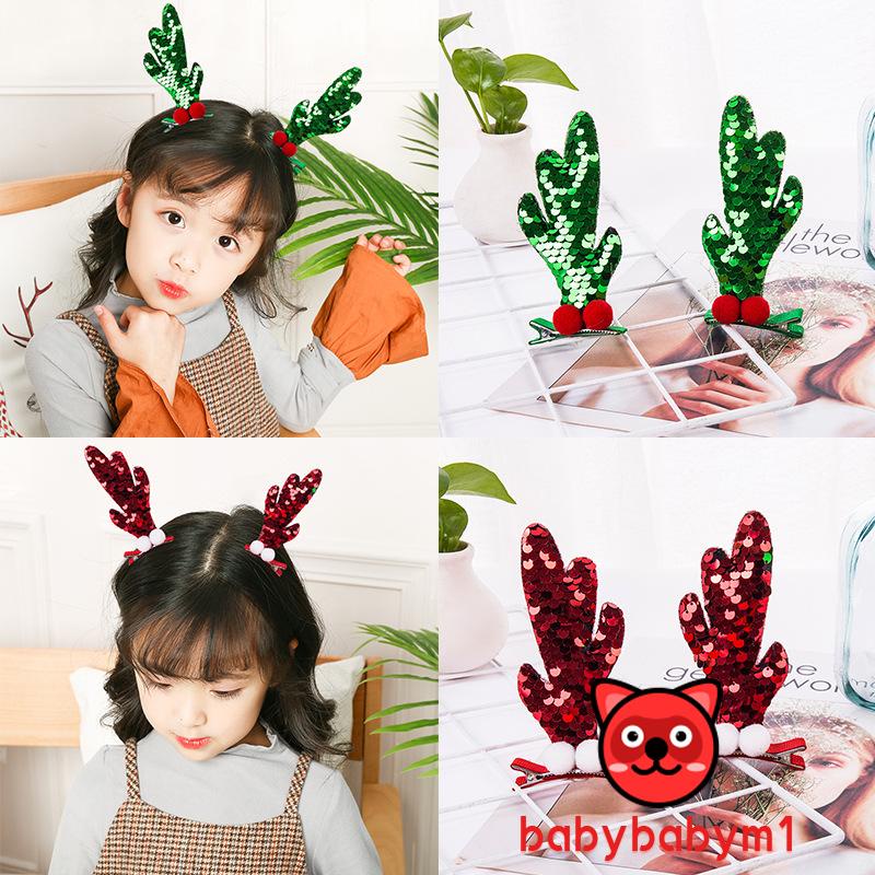 Kẹp tóc thiết kế sừng tuần lộc/ mũ ông già noel/ cây thông noel xinh xắn phong cách Giáng Sinh dành cho bé gái