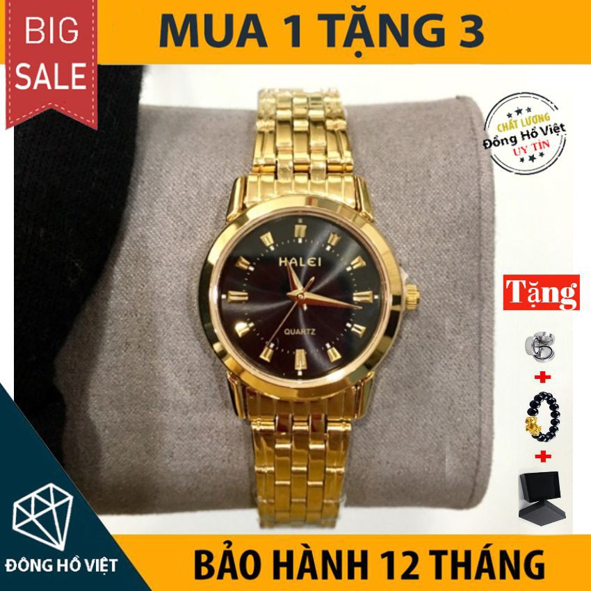 Đồng Hồ Nữ HALEI H1 Dây Vàng Khung Thép Cao Cấp Sang Trọng Thời Trang Nữ Cao Cấp (Tặng Vòng Tay Tỳ Hưu)