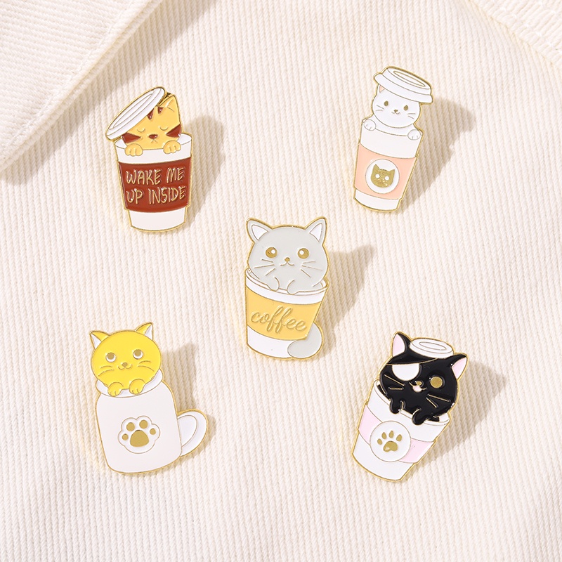 Ghim cài áo QIHE JEWELRY phong cách mèo hoạt hình đáng yêu 5 kiểu tùy chọn