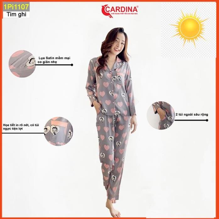 👡 Đồ bộ pijama nữ CARDINA chất lụa satin Nhật cao cấp quần dài áo cộc tay mềm mại họa tiết sang trọng 1Pi11. 👡