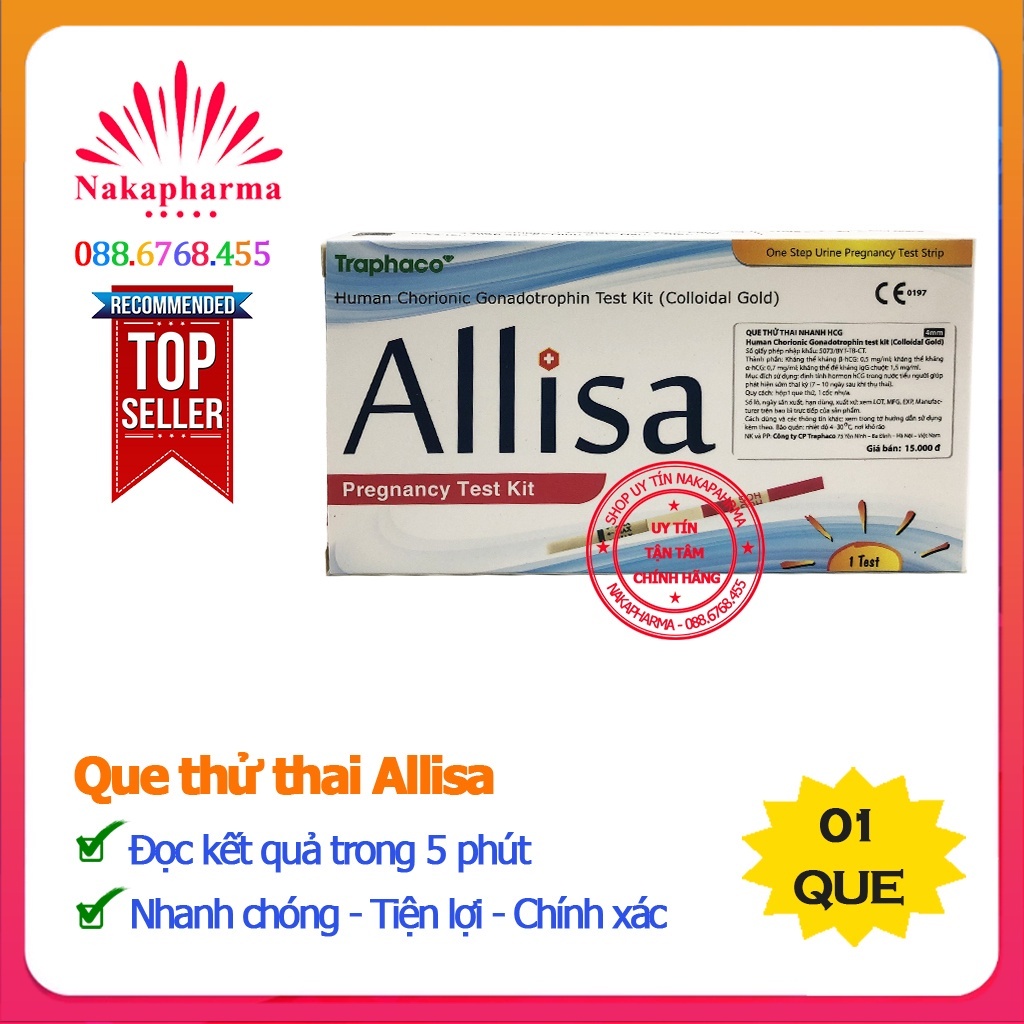 Que thử thai nhanh Allisa Traphaco - Test thai nhanh HCG - Test thai Alisa