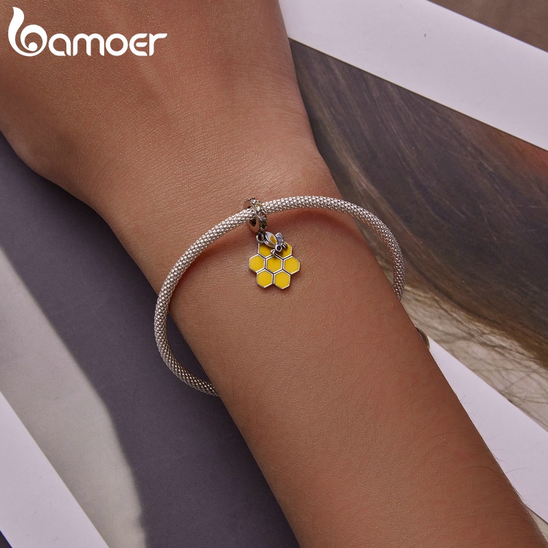 Hạt xỏ lỗ BAMOER SCC2186 925 bạc hình tổ ong dùng làm trang sức thủ công
